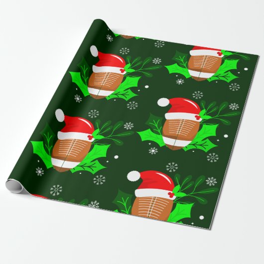 Lelijk Kerstfeest football Sport Xmas Holly Cadeaupapier (Uitgerold)
