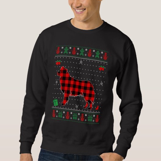 Lelijk Kerstmis Rode Geruite Border Collie Hond Ma Trui (Voorkant)