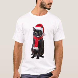 Lelijk Kerstmis Zwarte Kat Kerstman Hoed Sjaal Vak T-shirt