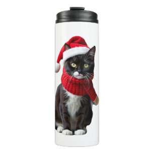 Lelijk Kerstmis Zwarte Kat Kerstman Hoed Sjaal Vak Thermosbeker