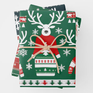 Lelijk kersttrui inpakpapier, rood & groen inpakpapier vel