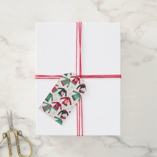 Lelijk Kersttrui Kerstpatroon Groen Rood Cadeaulabel (Met Touw)