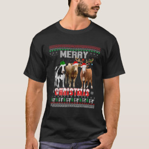 Lelijk Koe Pet Santa Merry Christmas Lights Funny T-shirt