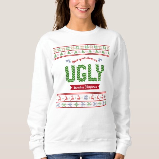 Lelijk Rood Groen Kerst Tacky Nordic Knit Patroon Trui (Voorkant)