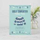 Lelijk sweater blauw groen feestje kaart (Staand voorkant)