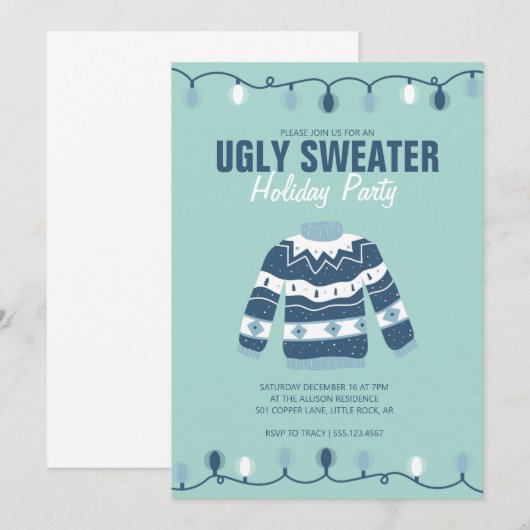 Lelijk sweater blauw groen feestje kaart (Voorkant / Achterkant)