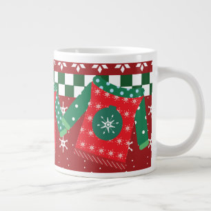 Lelijk Trui Sneeuwvlok Patroon Rood Groen   Grote Koffiekop