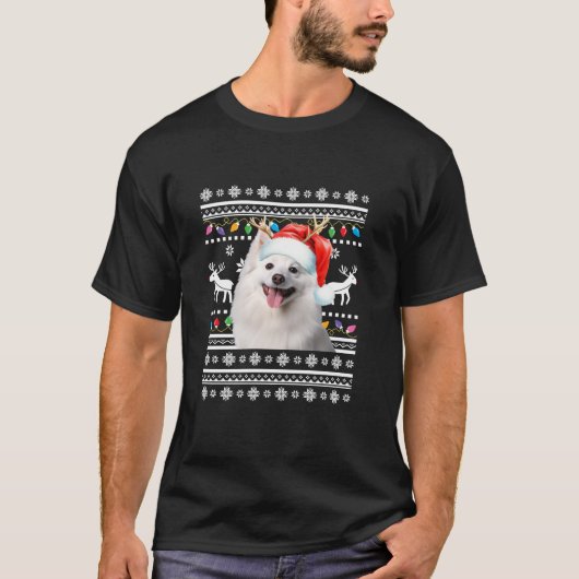 Lelijke Amerikaanse Eskimo kerstverlichting hond X T-shirt (Voorkant)