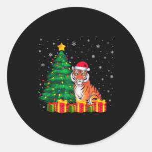 Lelijke Bengaalse Tijger Kerstman Hoed Kerstboom L Ronde Sticker