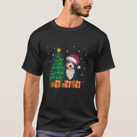 Lelijke Bernedoodle Santa Hat Kerstverlichting Dog T-shirt (Voorkant)