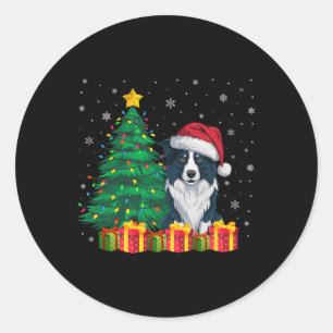 Lelijke Border Collie Santa Hat Kerstverlichting H Ronde Sticker