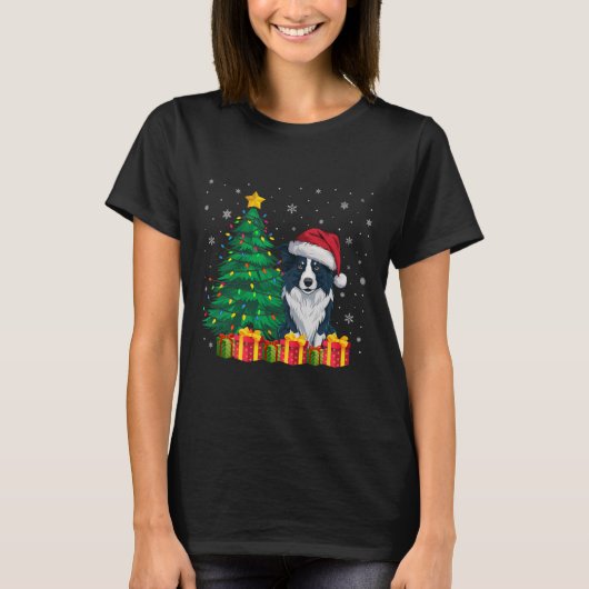 Lelijke Border Collie Santa Hat Kerstverlichting H T-shirt (Voorkant)