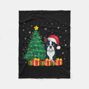Lelijke Boston Terrier Santa Hat Kerstverlichting  Fleece Deken