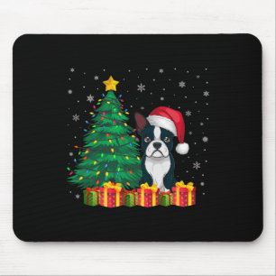 Lelijke Boston Terrier Santa Hat Kerstverlichting Muismat