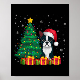 Lelijke Boston Terrier Santa Hat Kerstverlichting Poster
