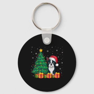 Lelijke Boston Terrier Santa Hat Kerstverlichting Sleutelhanger