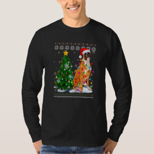 Lelijke Boxer Hond Kerstman Hoed Kerstboom Licht T-shirt