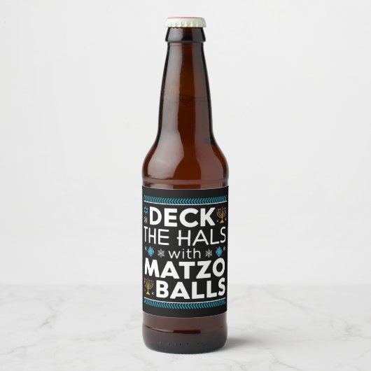 Lelijke Chanoeka Deck Hall met Matzo Ball Chanoeka Bier Etiket (Voorkant)