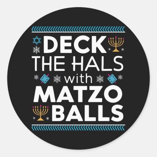 Lelijke Chanoeka Deck Hall met Matzo Ball Chanoeka Ronde Sticker (Voorkant)