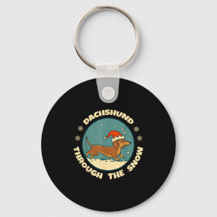 Lelijke Dachshund Kerst door de Sneeuw Cadeau Kers Sleutelhanger