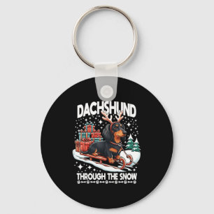 Lelijke Dachshund Kerst door de Sneeuw Cadeau Kers Sleutelhanger