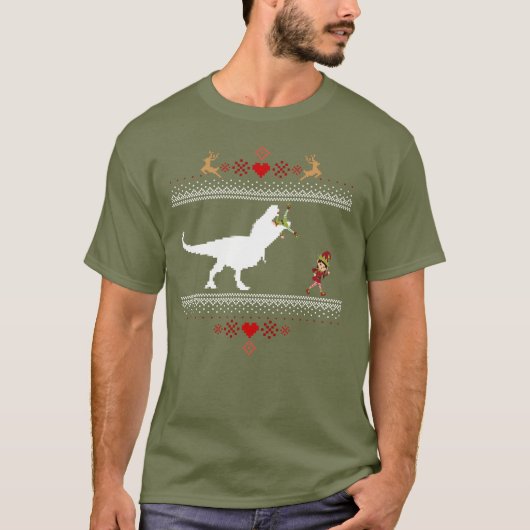 Lelijke dinosaurus elf kerst trui grappig shirt (Voorkant)