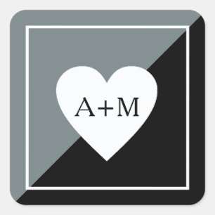 lelijke elegant grijs + zwarte liefde hart bruilof vierkante sticker