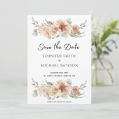 lelijke elegante zomerperzikroze bloemen niet foto save the date (Staand voorkant)