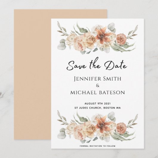 lelijke elegante zomerperzikroze bloemen niet foto save the date (Voorkant / Achterkant)