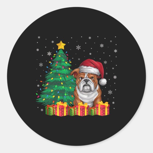 Lelijke Engelse Bulldog Santa Hat Kerstverlichting Ronde Sticker (Voorkant)