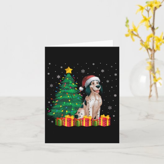 Lelijke Engelse Setter Santa Hat Kerstverlichting  Kaart (Gele Bloem)