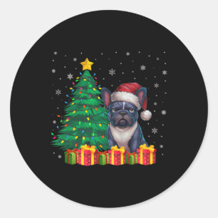 Lelijke Franse Bulldog Santa Hat Kerstverlichting  Ronde Sticker