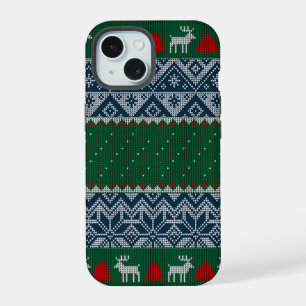 Lelijke gebreide trui rendier kerstboom vakantie iPhone 15 case