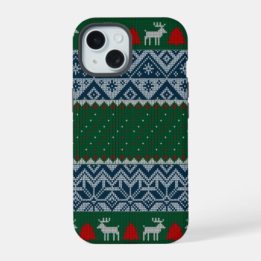 Lelijke gebreide trui rendier kerstboom vakantie iPhone 15 case (Achterkant)