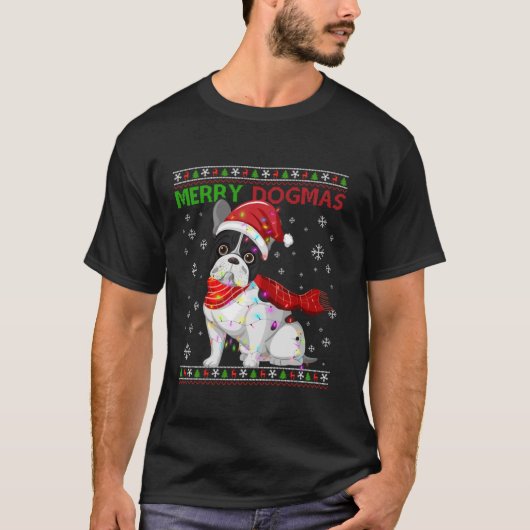 Lelijke Grappige Merry Dogmas Franse Bull Dog Sant T-shirt (Voorkant)