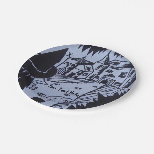 lelijke heks knarled hand spookt huis halloween papieren bordje (Gekanteld)