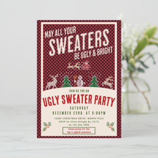 Lelijke & heldere kerst trui wedstrijd Xmas Party Kaart (Staand voorkant)