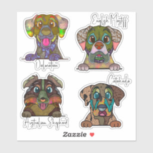 Lelijke Honden Gezicht Abstracte Kunst Sticker Set
