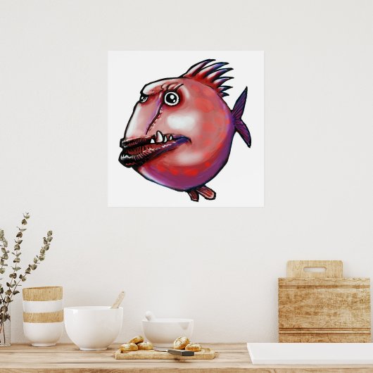 lelijke illustratie van de vissoort cartoon poster (Keuken)