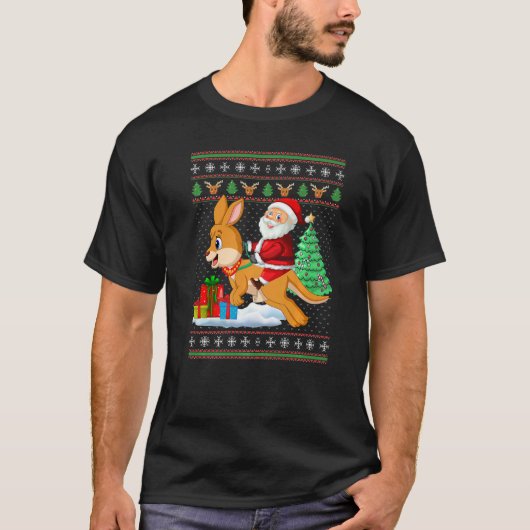 Lelijke Kangoeroe Kerstmis Santa Riding Kangoeroe T-shirt (Voorkant)