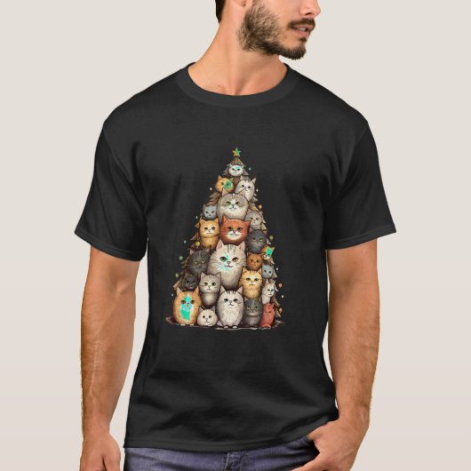 Lelijke Kat Kerstboom Grappige Xmas kat Grappige j T-shirt (Voorkant)