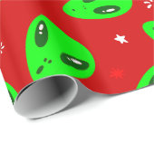 Lelijke kerst alien rode sterren cadeaupapier (Rol Hoek)
