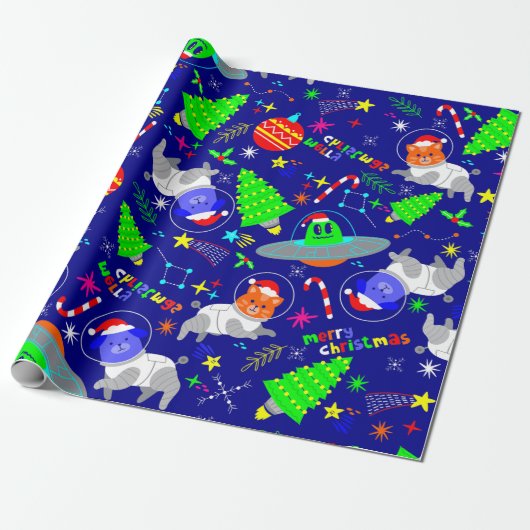 Lelijke kerst Alien Santa Dog Cat Cadeaupapier (Uitgerold)