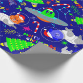 Lelijke kerst Alien Santa Dog Cat Cadeaupapier (Hoek)