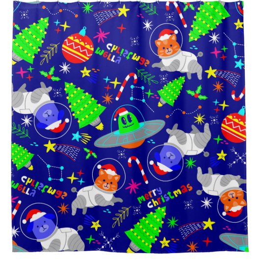 Lelijke kerst Alien Santa Dog Cat Douchegordijn (Voorkant)