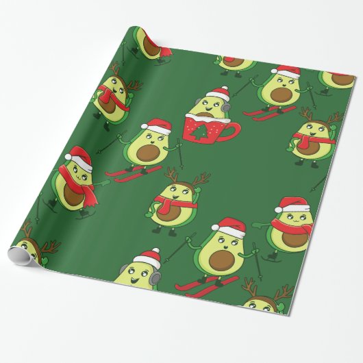 Lelijke kerst avocado ski kerstman cadeaupapier (Uitgerold)