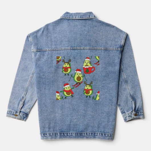 Lelijke kerst avocado ski kerstman denim jacket (Achterkant)