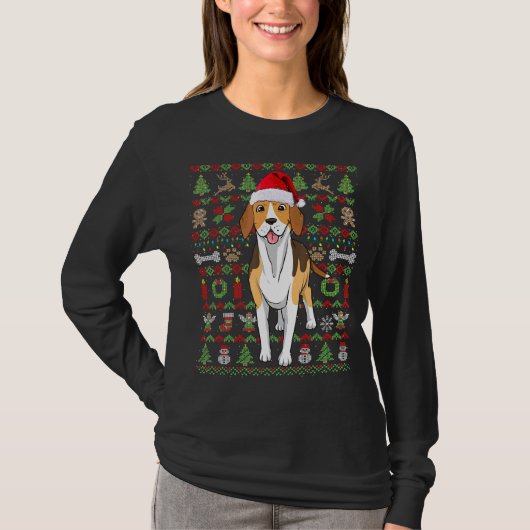 Lelijke Kerst Beagle Hond T-shirt (Voorkant)