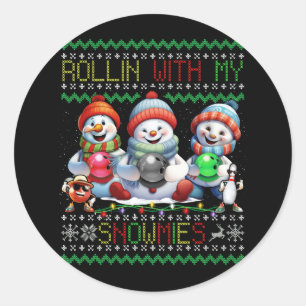 Lelijke kerst bowling lover bowlers rollen met m ronde sticker