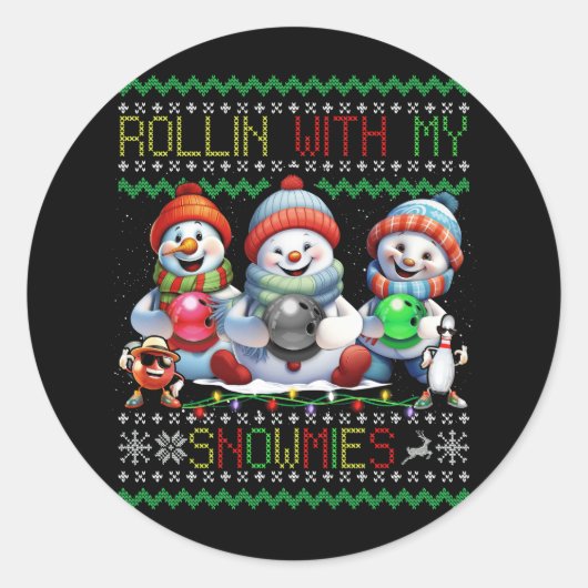 Lelijke kerst bowling lover bowlers rollen met m ronde sticker (Voorkant)